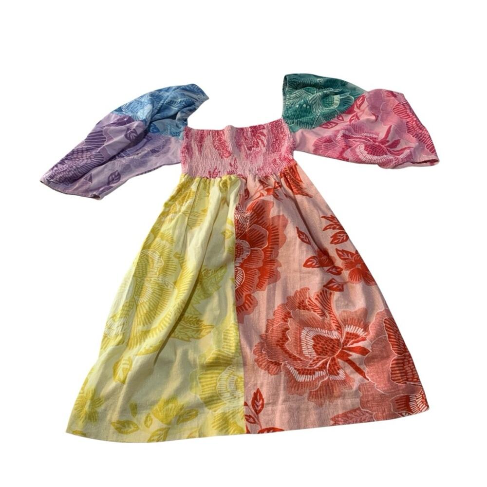 Farm Rio women's medium Colorful Floral Long Sleeve Dress linen smocked - Picture 3 of 10